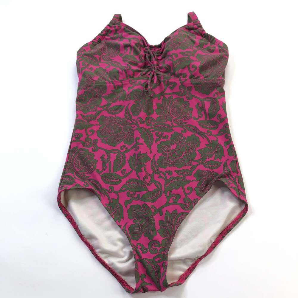 Lands End 10L D One Piece Swimsuit Bathing Suit Tummy Control Brown Pink